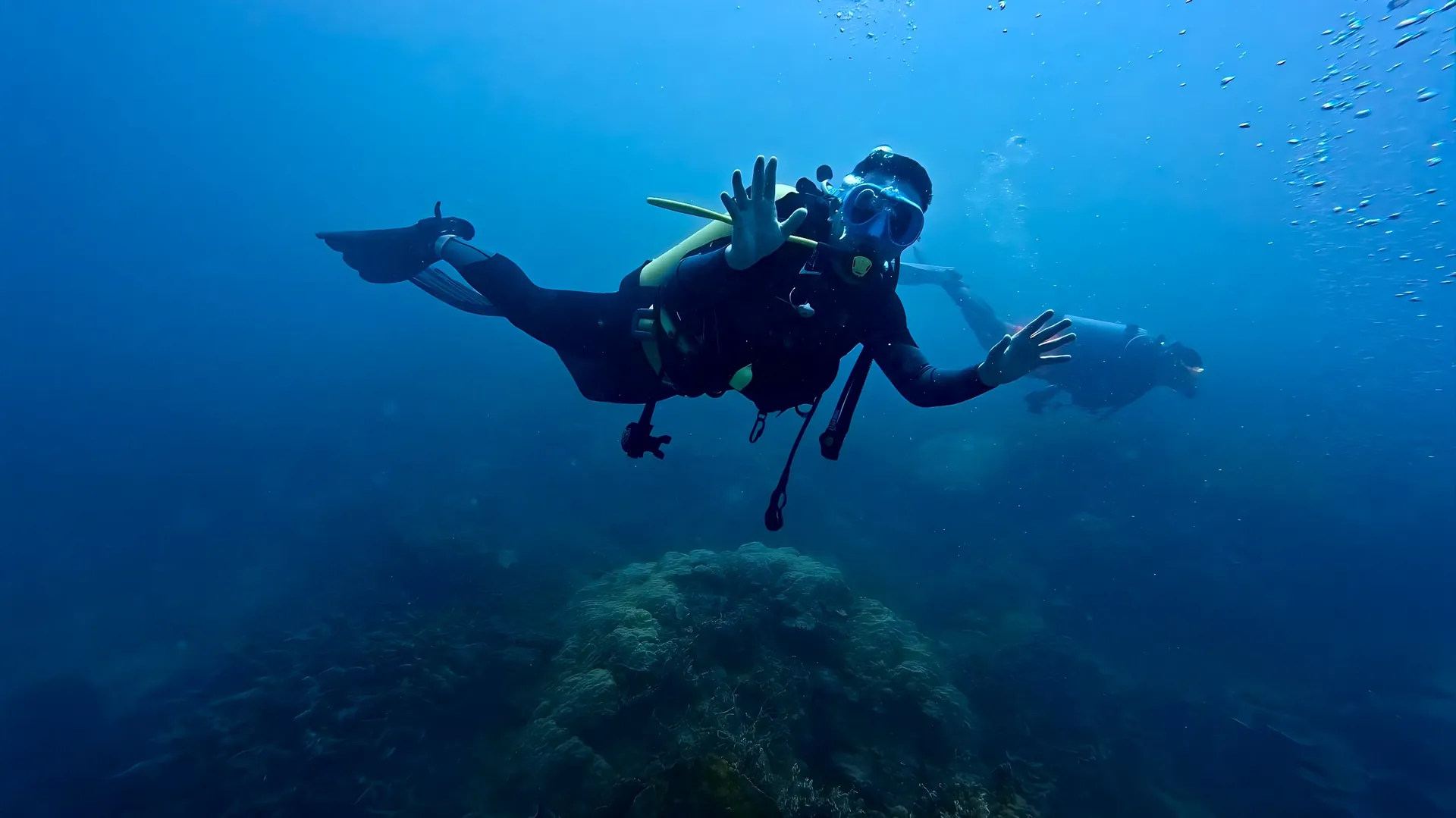 Diver swimming over a Karimunjawa reef